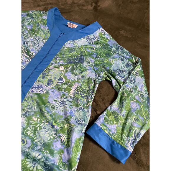 Collections Etc Full Length Robe Housecoat SZ Large Abstract Blue Green pattern - Picture 2 of 9